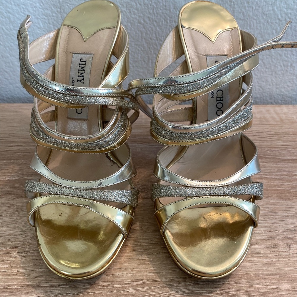 Authentic Gold Jimmy Choo 5 inch heels